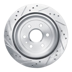 Cadillac SRX Brake Rotor (1) - Rear Right - R1 Concepts - Drilled & Slotted - Silver - `10-`16
